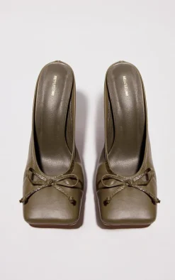 PrettyLittleThing Mules*PU Square Toe Bow Detail High Stiletto Heeled Mules
