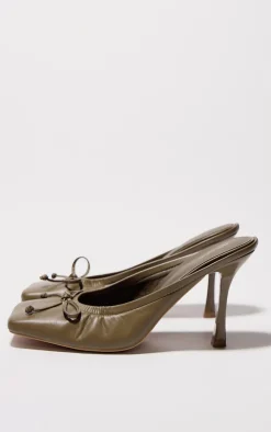 PrettyLittleThing Mules*PU Square Toe Bow Detail High Stiletto Heeled Mules