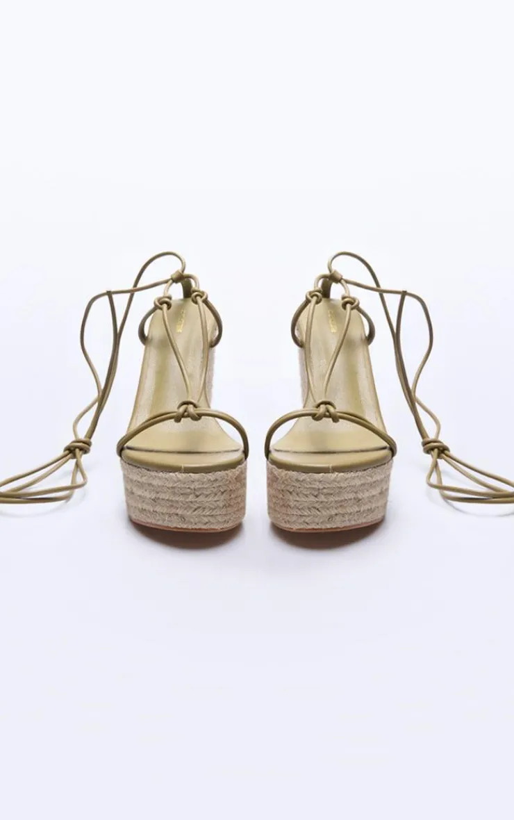 PrettyLittleThing Espadrilles*Pu Twist Strap Lace Up High Heeled Espadrille Wedges