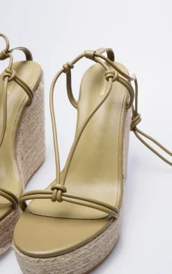 PrettyLittleThing Espadrilles*Pu Twist Strap Lace Up High Heeled Espadrille Wedges