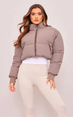 PrettyLittleThing Puffer Jackets*Ribbed Cuff Peach Skin Cropped Puffer Jacket