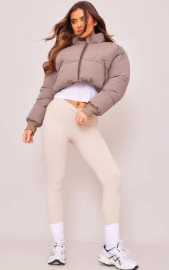 PrettyLittleThing Puffer Jackets*Ribbed Cuff Peach Skin Cropped Puffer Jacket