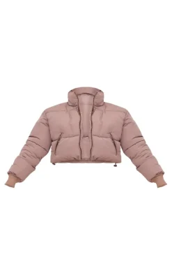 PrettyLittleThing Puffer Jackets*Ribbed Cuff Peach Skin Cropped Puffer Jacket