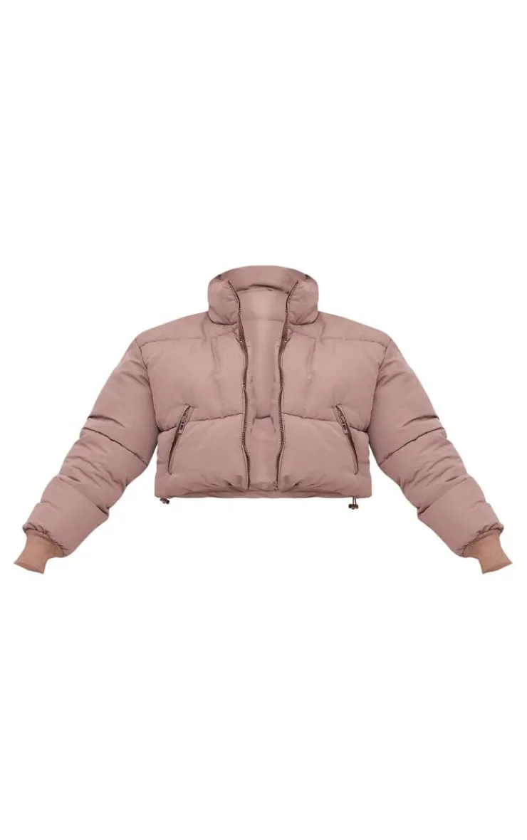 PrettyLittleThing Puffer Jackets*Ribbed Cuff Peach Skin Cropped Puffer Jacket