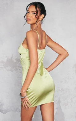 Satin Knot Bust Detail Cut Out Ruched Bodycon Dress-PrettyLittleThing Online