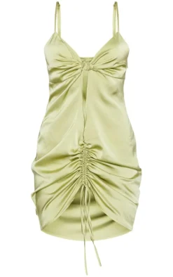 Satin Knot Bust Detail Cut Out Ruched Bodycon Dress-PrettyLittleThing Online