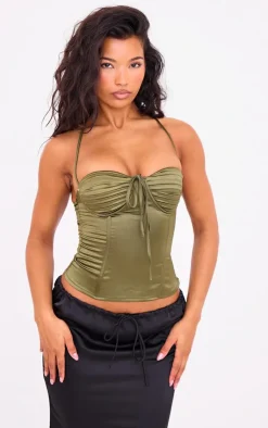 PrettyLittleThing Corsets*Satin Pleated Bust Pointed Hem Corset