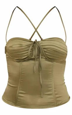 PrettyLittleThing Corsets*Satin Pleated Bust Pointed Hem Corset