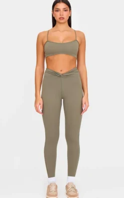 PrettyLittleThing Gym Leggings*Olive Sculpt Twist Front Gym Leggings