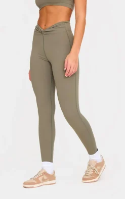 PrettyLittleThing Gym Leggings*Olive Sculpt Twist Front Gym Leggings