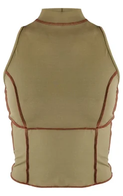 Clearance PrettyLittleThing Seam Detail High Neck Sleeveless Long Top Olive