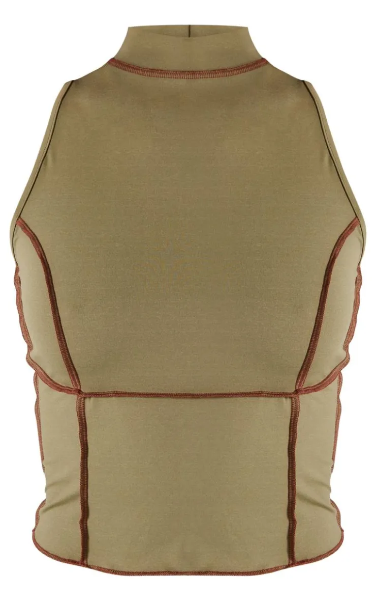 Clearance PrettyLittleThing Seam Detail High Neck Sleeveless Long Top Olive