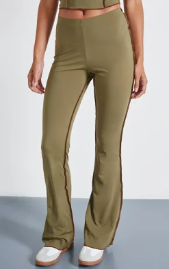 Outlet PrettyLittleThing Seam Detail Mid Rise Skinny Flared Pants Olive