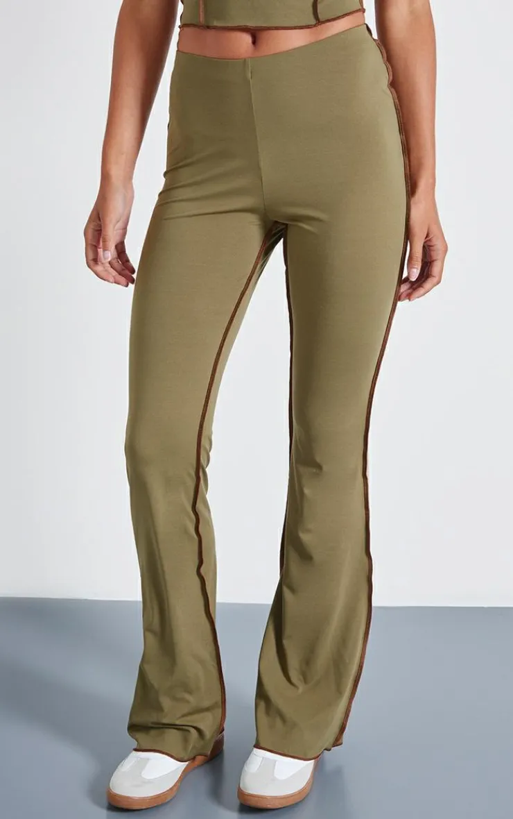 Outlet PrettyLittleThing Seam Detail Mid Rise Skinny Flared Pants Olive