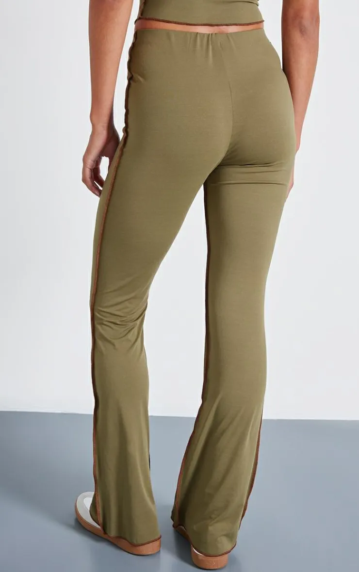 Outlet PrettyLittleThing Seam Detail Mid Rise Skinny Flared Pants Olive