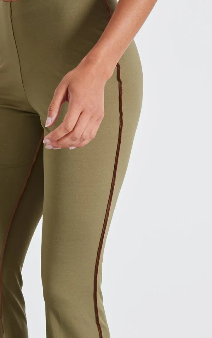 Outlet PrettyLittleThing Seam Detail Mid Rise Skinny Flared Pants Olive