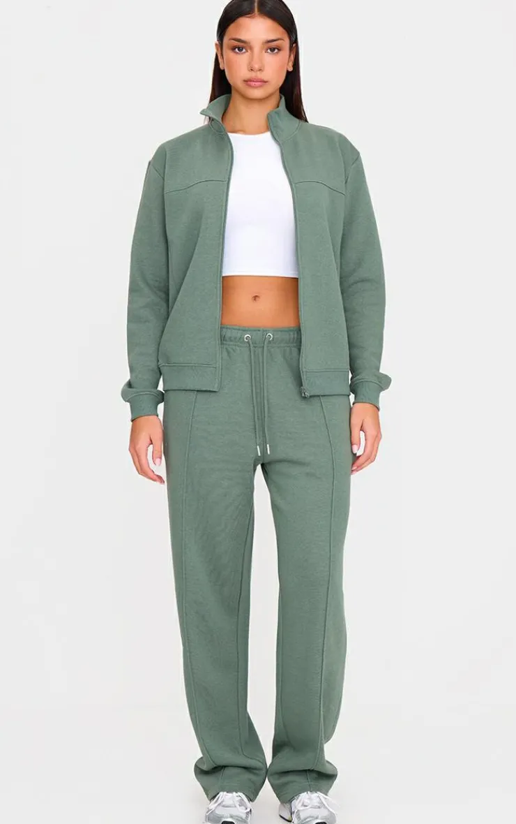 Sale PrettyLittleThing Seam Detail Wide Leg Sweatpants Olive
