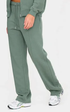 Sale PrettyLittleThing Seam Detail Wide Leg Sweatpants Olive