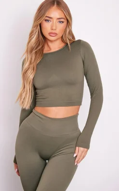 PrettyLittleThing Workout Tops*Seamless Long Sleeve Cropped Gym Top