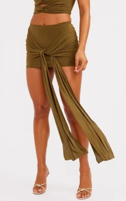 Clearance PrettyLittleThing Slinky Draped Front Mini Skirt Olive