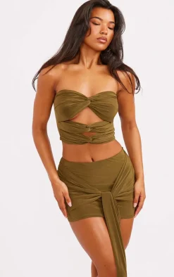 Clearance PrettyLittleThing Slinky Draped Front Mini Skirt Olive