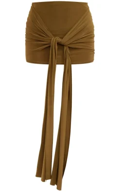 Clearance PrettyLittleThing Slinky Draped Front Mini Skirt Olive