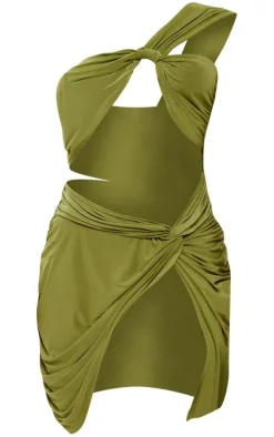 Slinky One Shoulder Twist Skirt Extreme Cut Out Bodycon Dress-PrettyLittleThing Sale