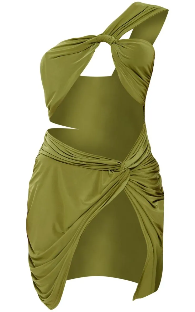 Slinky One Shoulder Twist Skirt Extreme Cut Out Bodycon Dress-PrettyLittleThing Sale