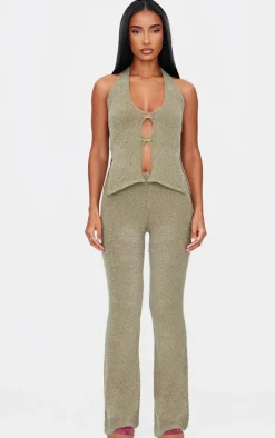 Outlet PrettyLittleThing Soft Bobble Knit Wide Leg Pants Olive