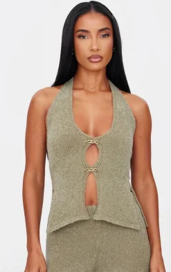 Outlet PrettyLittleThing Soft Bobble Knit Wide Leg Pants Olive
