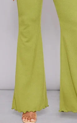 Sale PrettyLittleThing Soft Rib Mid Rise Skinny Straight Pants Olive
