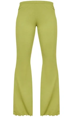Sale PrettyLittleThing Soft Rib Mid Rise Skinny Straight Pants Olive