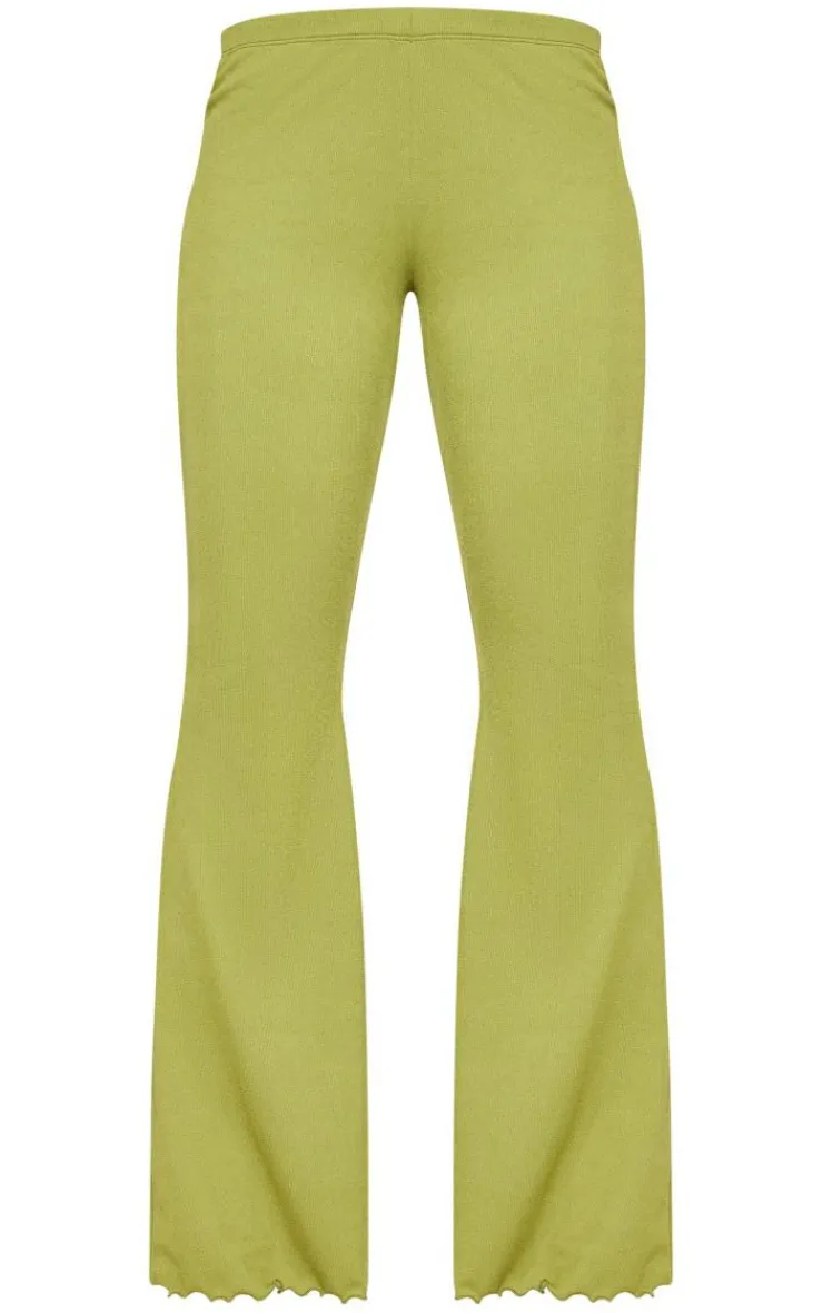 Sale PrettyLittleThing Soft Rib Mid Rise Skinny Straight Pants Olive