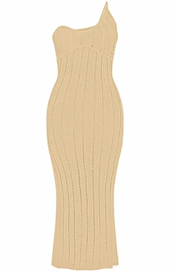 Stripe Crochet Knit Asymmetric Neck Maxi Dress-PrettyLittleThing Sale