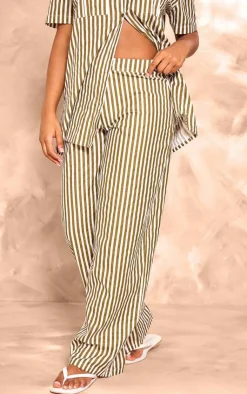 Outlet PrettyLittleThing Stripe Linen Look High Waisted Tailored Pants Olive