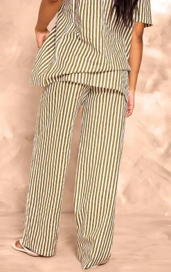 Outlet PrettyLittleThing Stripe Linen Look High Waisted Tailored Pants Olive