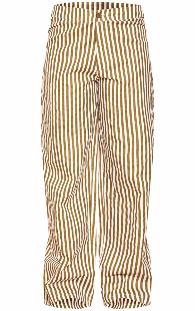 Outlet PrettyLittleThing Stripe Linen Look High Waisted Tailored Pants Olive