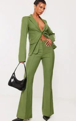 New PrettyLittleThing Tailored Woven Flared Pants Olive