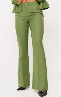 New PrettyLittleThing Tailored Woven Flared Pants Olive