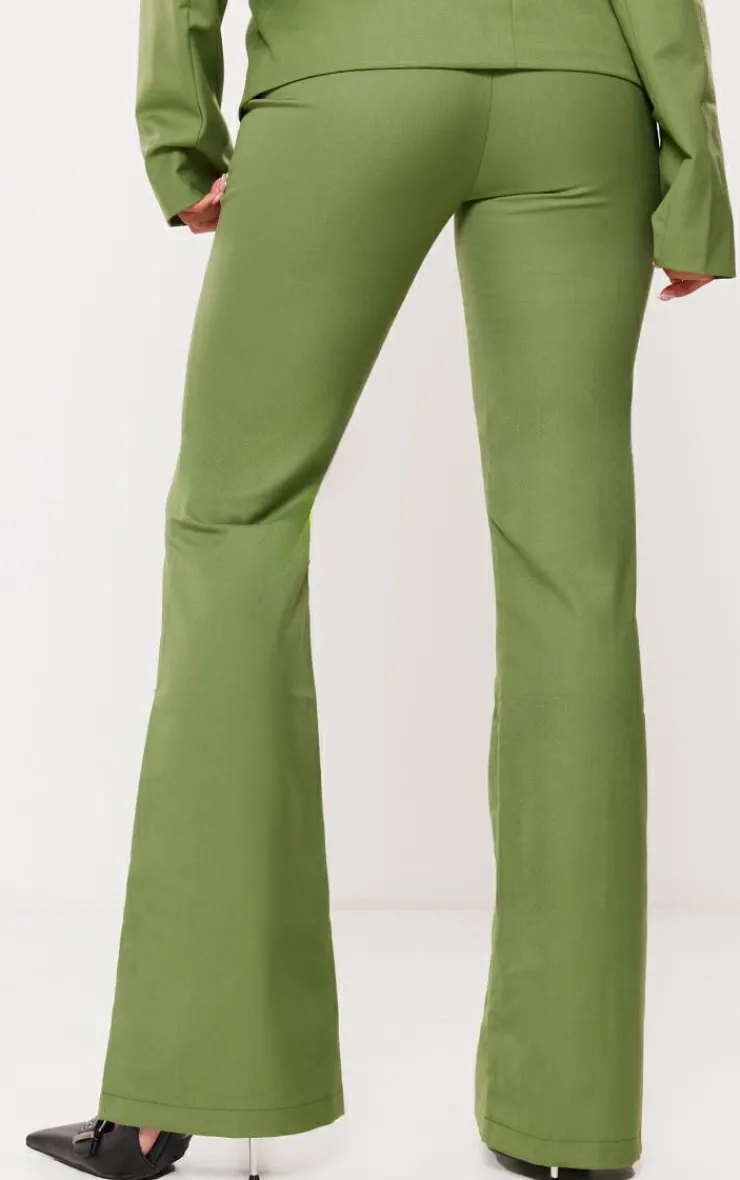 New PrettyLittleThing Tailored Woven Flared Pants Olive