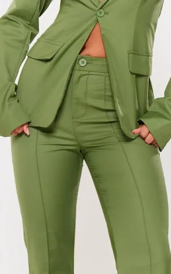 New PrettyLittleThing Tailored Woven Flared Pants Olive
