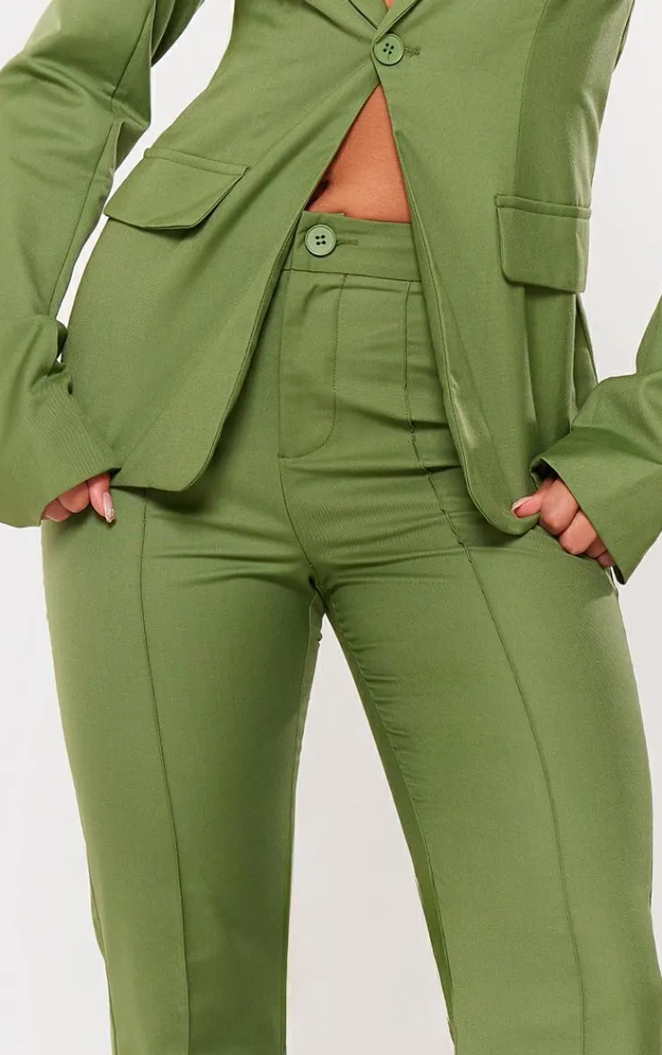 New PrettyLittleThing Tailored Woven Flared Pants Olive