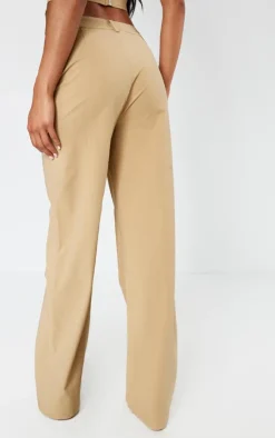 Best PrettyLittleThing Tailored Woven Straight Leg Seamed Detail Pants Olive