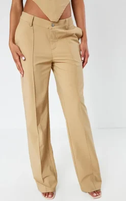 Best PrettyLittleThing Tailored Woven Straight Leg Seamed Detail Pants Olive