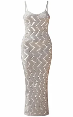 Textured Cut Out Detail Knit Maxi Dress-PrettyLittleThing New