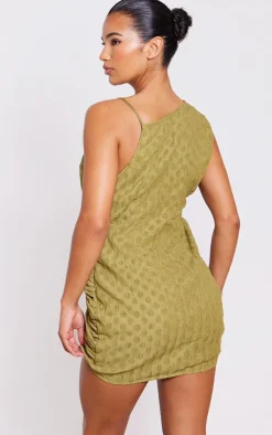 Olive Textured Plunge Knot Detail Bodycon Dress-PrettyLittleThing Hot