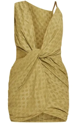 Olive Textured Plunge Knot Detail Bodycon Dress-PrettyLittleThing Hot