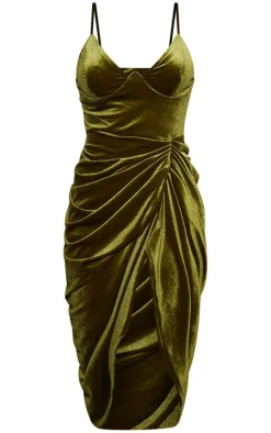Velvet Underwired Strappy Draped Midi Dress-PrettyLittleThing Hot