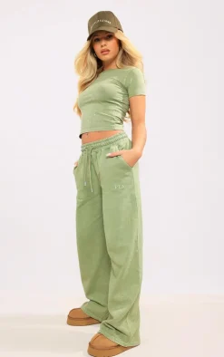 Hot PrettyLittleThing Washed Cotton Longline Fitted T-Shirt Olive
