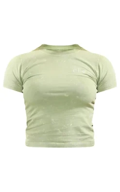 Hot PrettyLittleThing Washed Cotton Longline Fitted T-Shirt Olive
